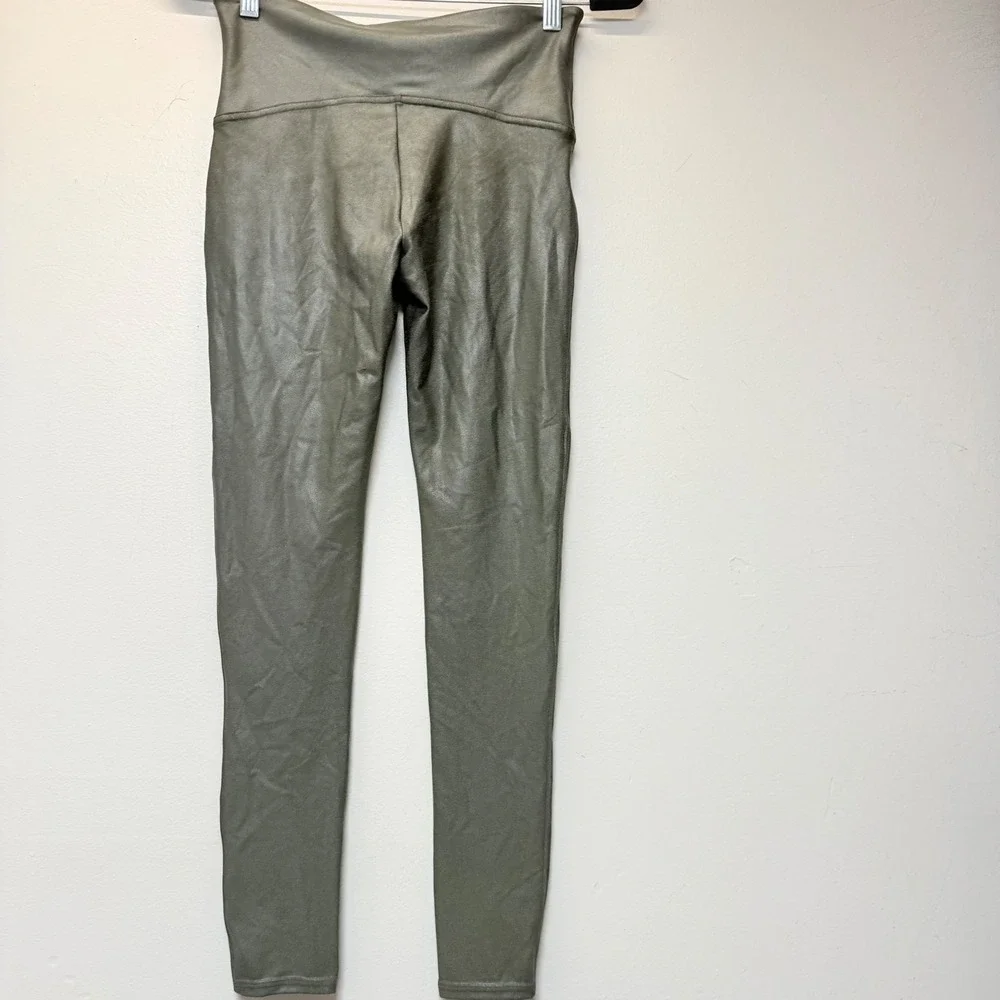 Spanx Faux Leather Leggings Womens‎ Large Olive Green Excellent High Waist 9813